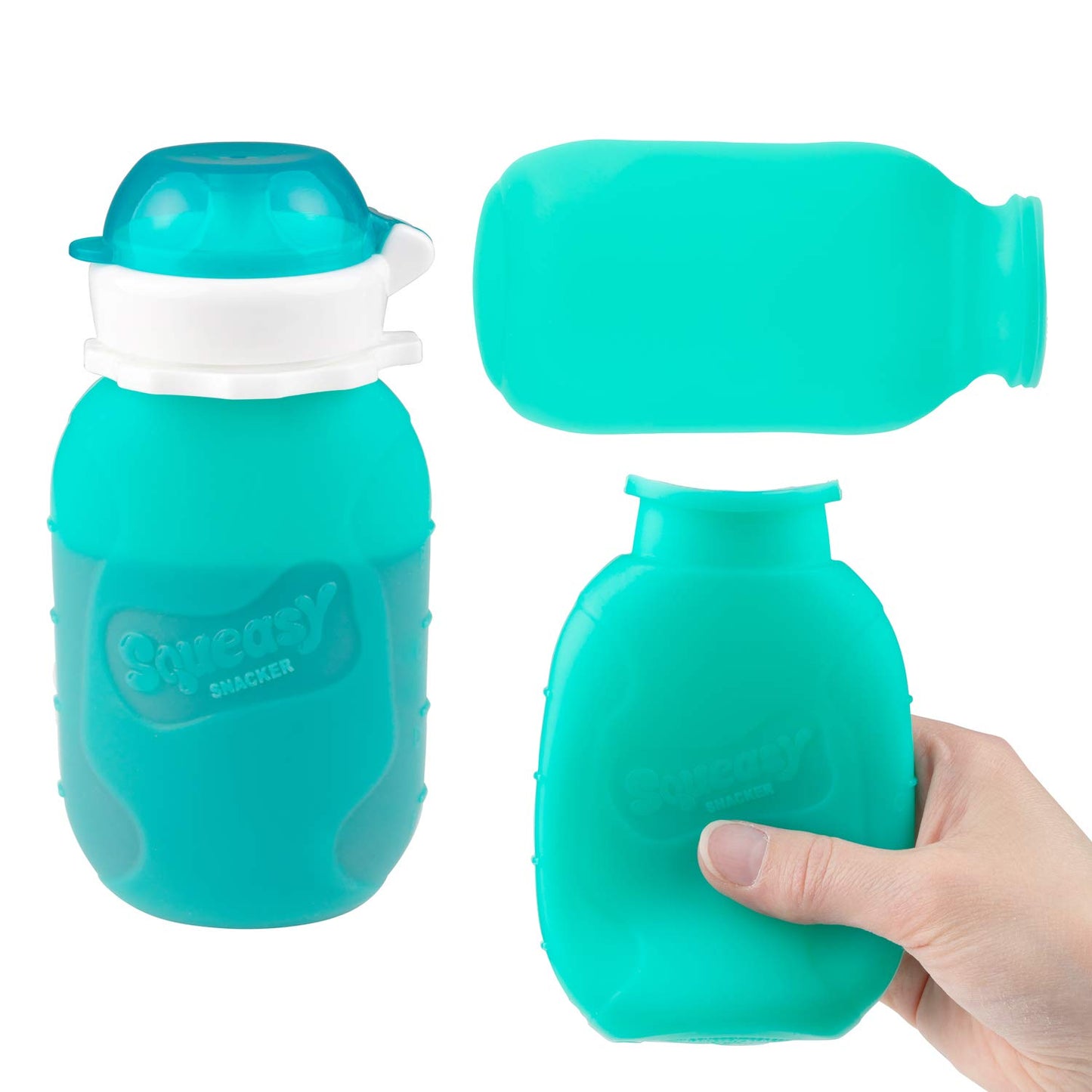 Aqua 6 Oz  Spill Proof Silicone Reusable Food Pouch - for Both Soft Foods and Liquids - Water, Apple Sauce, Yogurt, Smoothies, Baby Food - Dishwasher Safe