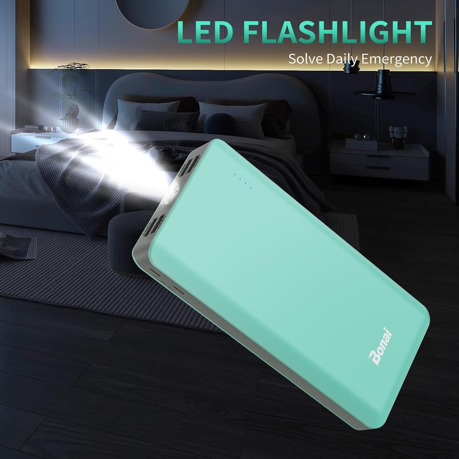 Portable Charger, 30000Mah Capacity External Battery Pack with Flashlight & 4-USB Outputs & Dual Inputs & 2 8-Pin Cables, Power Bank Fast Charging for Iphone Samsung Android Phone Ipad Etc-Green