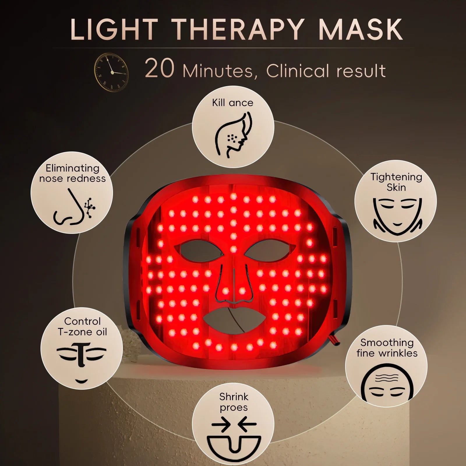 Led Face Mask Light Therapy, 7 Colors LED Facial Mask Anti-Aging Reduce Fine Lines and Wrinkles Tightening Skin for Women Home Travel