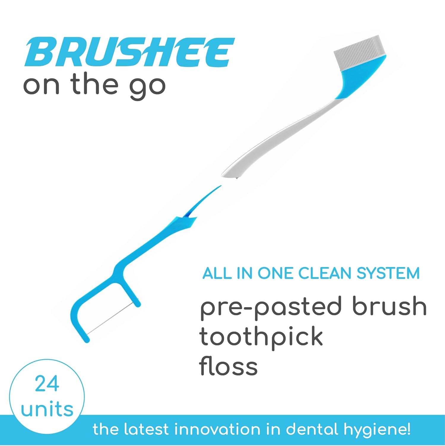 The Evolution of Oral Care | 3-In-1 Tool (Pre-Pasted Mini-Brush + Floss + Pick) | Individually Wrapped | Disposable | Prepasted Travel Toothbrushes | Small Adult Toothbrush - (24-Pack)