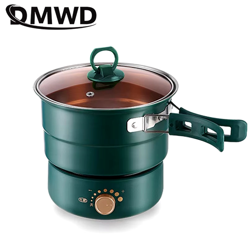 110V/220V Electric Split Cooking Pot Foldable Multicooker Frying Pan Hotpot Steamer Rice Cooker Soup Maker Water Boiler Travel