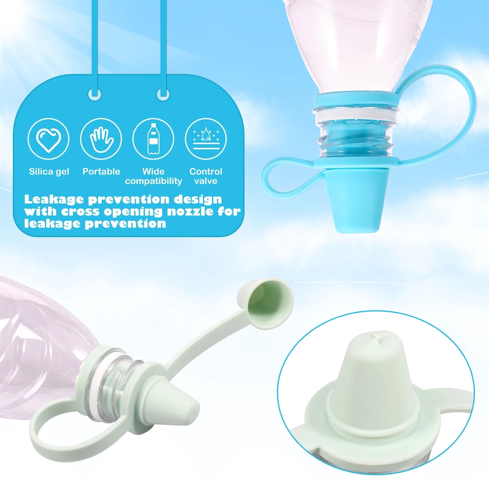 7Pcs Baby Cap Silicone Bottle Top Nozzle Adapter Leakproof Water Bottle Spout Portable Reusable for Kids 28Mm Standard Water Bottle Spout