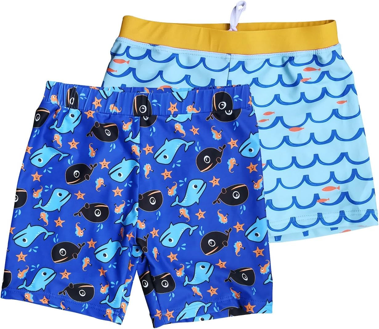 Boys Boardshorts UPF 50+ Sun Protection Swim Shorts with Sun Cap 2 Pack