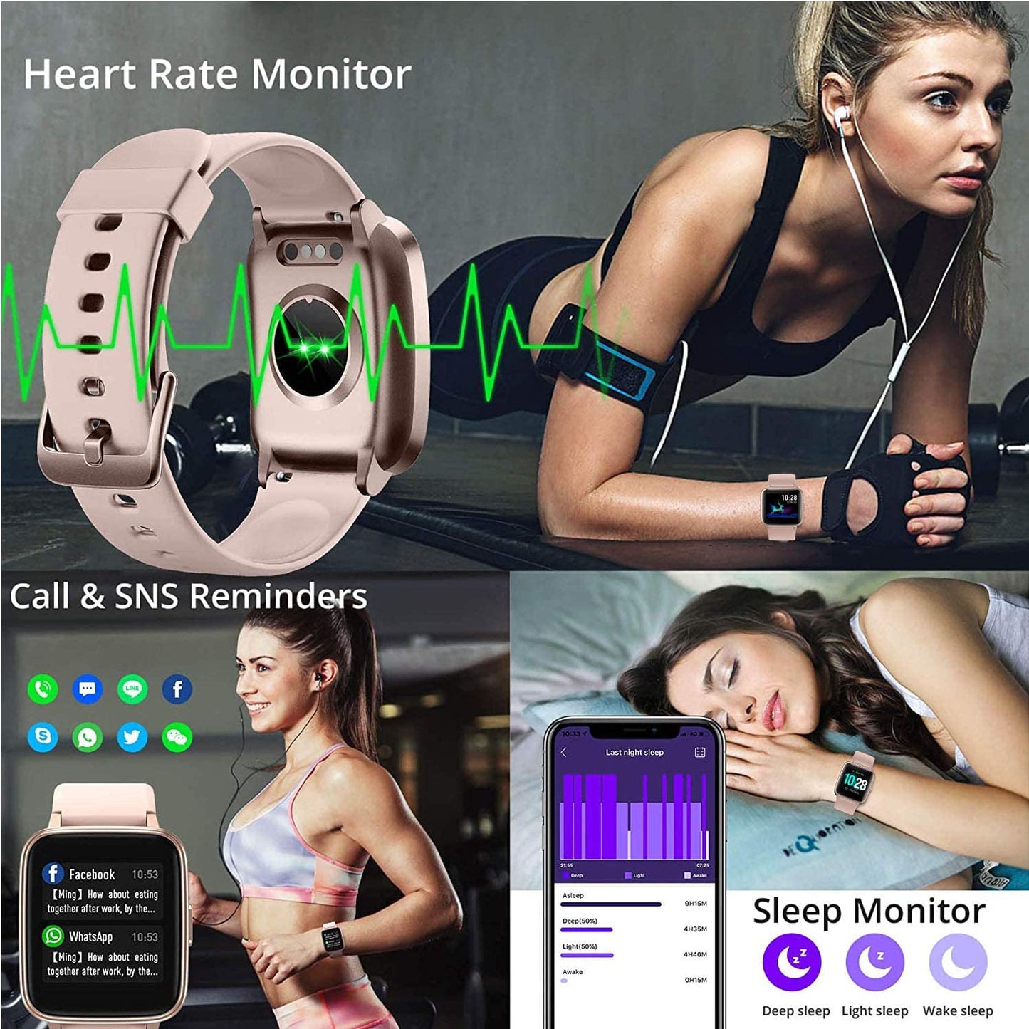 Smart Watch for Women,1.8" Touchscreen Fitness Tracker Bluetooth Call Alexa Spo2 Heart Rate Monitor Sleep Calorie Step Counter Waterproof Activity Tracker and Smartwatch for Android Iphone