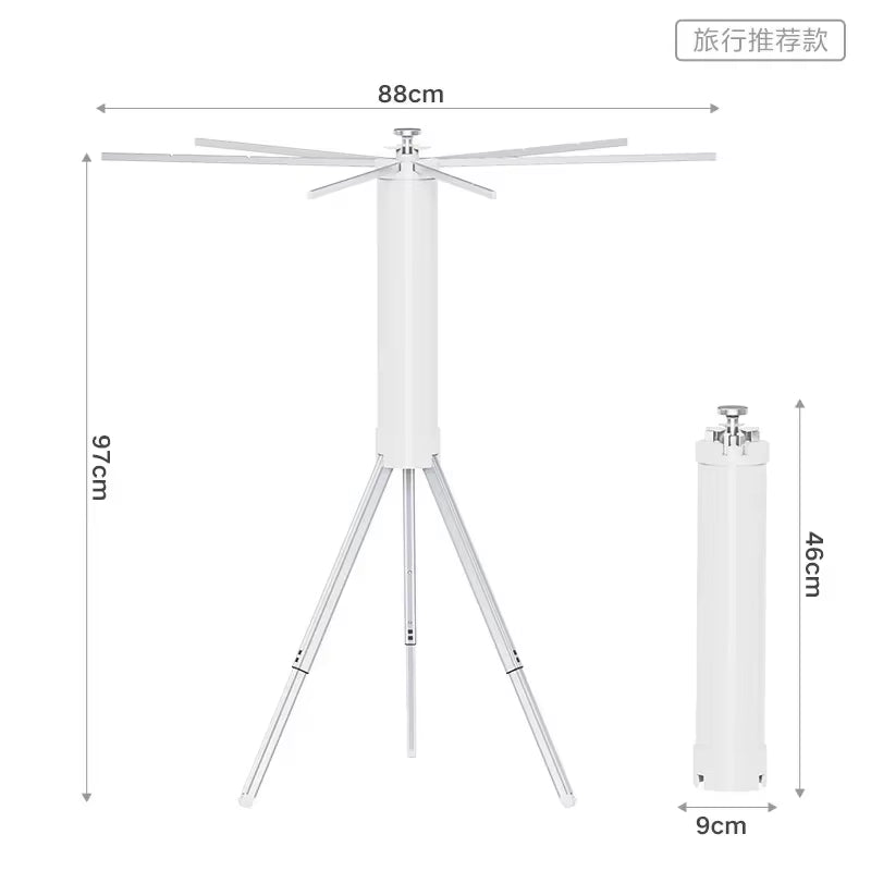 Umbrella Folding Clothes Drying Rack,Mini Telescopic Stand Coat Hanger,Aluminium Space Saving 6 Rods Pants Hangers for Travel