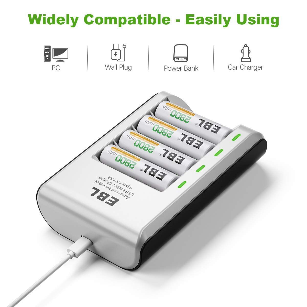 Rechargeable AA Batteries Precharged 2800Mah Powerful Battery (8 Packs) with Smart C807 Battery Charger for 1/2/3/4 AA AAA Batteries