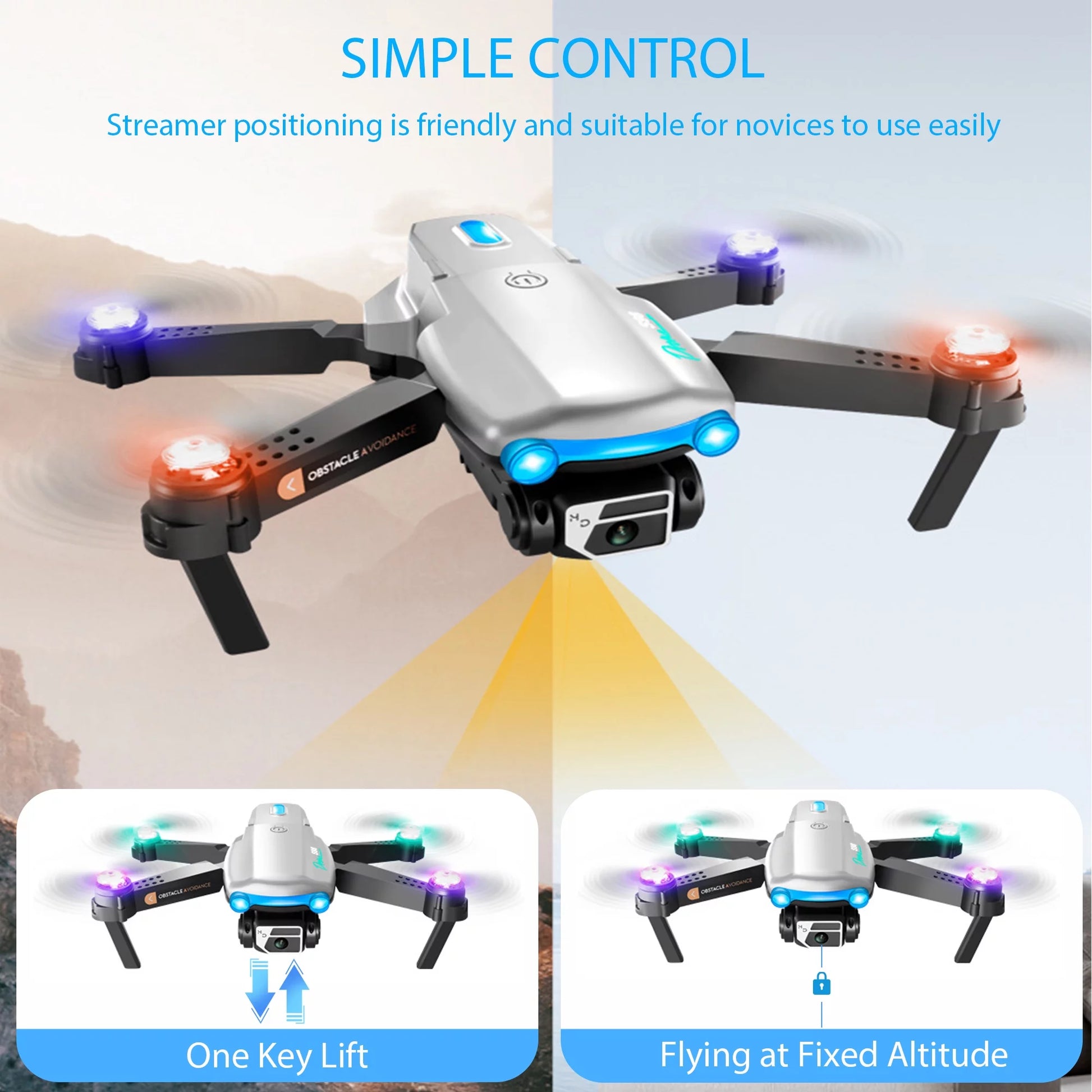 Mini Drones with Camera for Kids Adults 4K HD RC Drone with FPV RC Quadcopter, LED Lights and Optical Flow Sensor, Gray