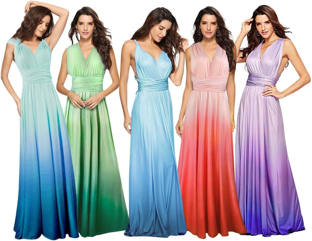 Women Transformer Convertible Multi Way Wrap V-Neck Wedding Bridesmaid Dress Halter Ombre Floral Long Evening Prom Maxi Dress