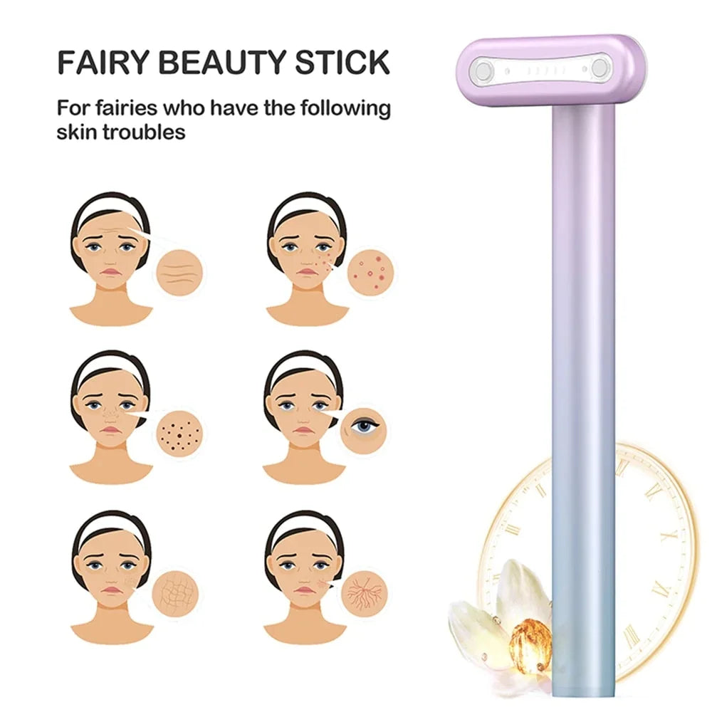 4 in 1 Facial Skincare Therapy Wand EMS Microcurrent Red Light Therapy Vibration Face Lifting Anti-Aging Skin Tightening Eye Neck Massage Beauty Devices