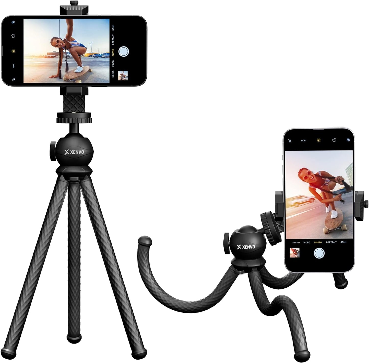 Squidgrip Flexible Cell Phone Tripod and Portable Action Camera Holder - Compatible with Iphone, Gopro, Android, Samsung, Google Pixel and All Mobile Phones Black